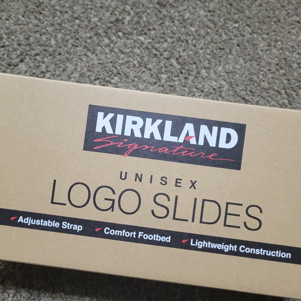 Logo Slides Kirkland Mens 8 Boys 7 Womens 9 Or 10 NEW Unisex - Picture 2 of 13